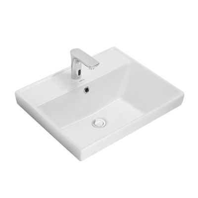 Ceramic Vanity Countertop Basin With Tap Hole White Glazed Color